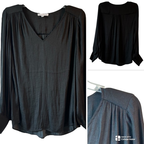 Anthropologie Madison d’ Amélie satin Black V-Neck Blouse - Picture 1 of 6